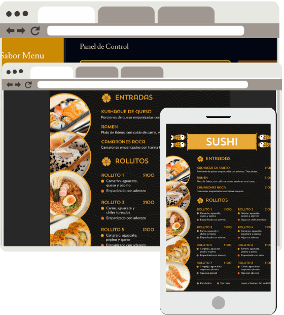 Panel de control del menú digital